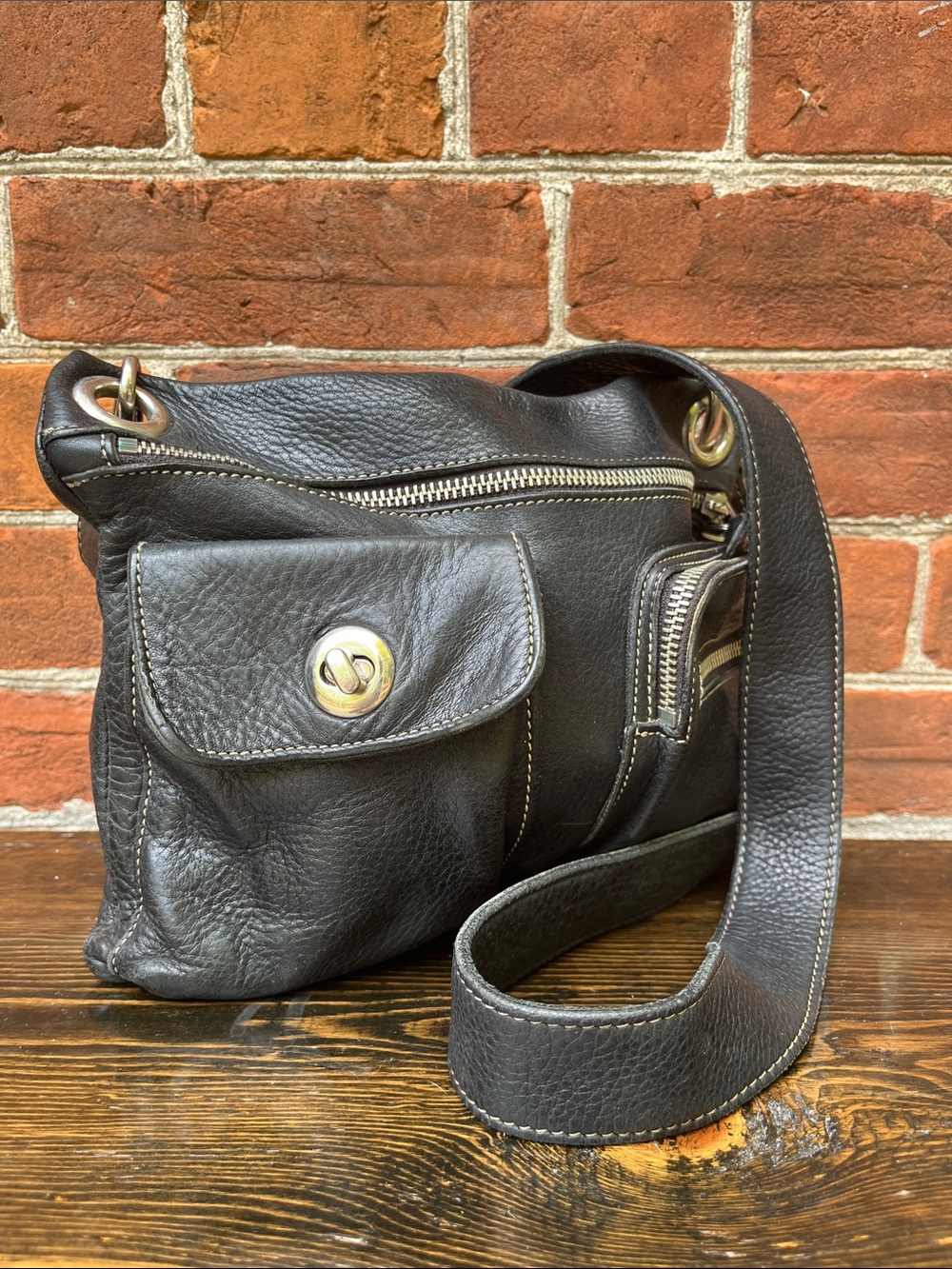 Vintage Roots Black Leather Shoulder Bag